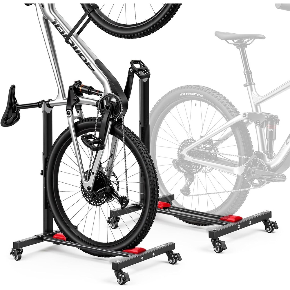 image:imageVEVOR Bike Stand 2 Pack Freestanding Vertical amp Horizontal Bike Storage Rack with Lockable Casters Height Adjustable Carbon Steel Upright Garage Bicycle Floor Stand for 2029 in Wheels Black