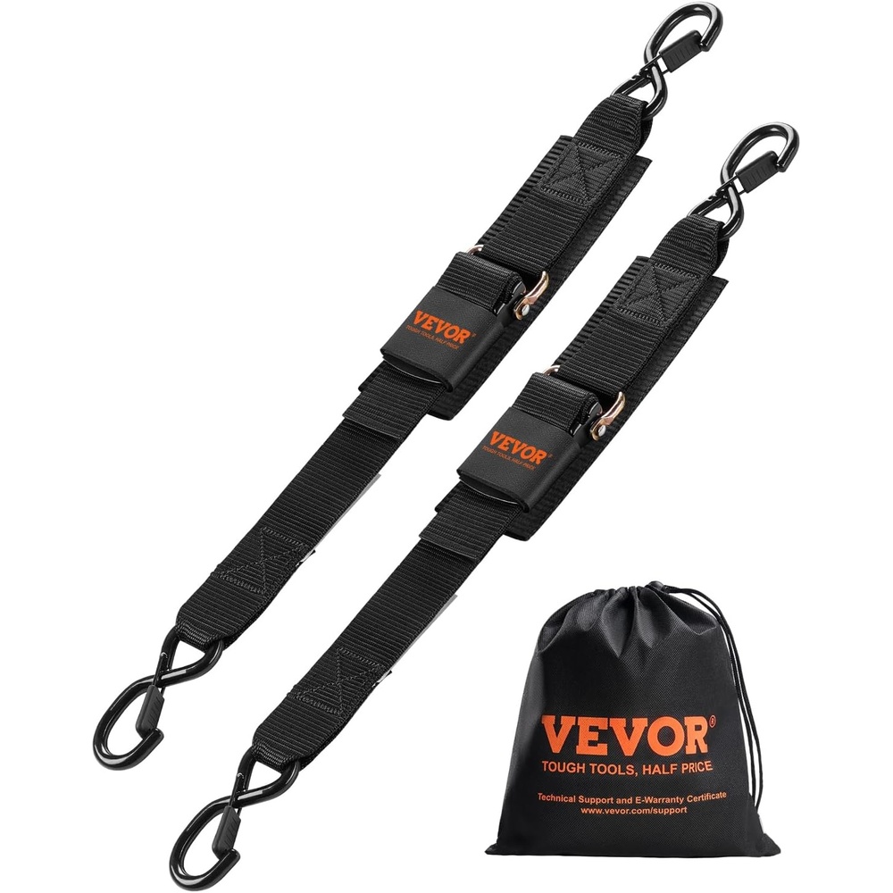 image:imageVEVOR Boat Trailer Transom Straps 2PK 2 x 24 Adjustable Boat Straps 1500lb Break Strength with Security Lock S Hooks and Boat Pads Transom Tiedowns for Trailer Boat or Kayak Secure