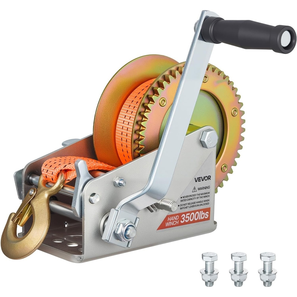 image:imageVEVOR Boat Winch 3500 lbs Hand Winch Heavy Duty Manual Rope Crank with 20ft Orange Polyester Strap Portable TwoWay Ratchet 2 Speed Switchable AntiSlip Handle Gear for Boat Trailer ATV Towing  20ft Orange Polyester Strap Portable TwoWay Ratchet 2 Speed Switchable AntiSlip Handle Gear For Boat Trailer ATV Towing