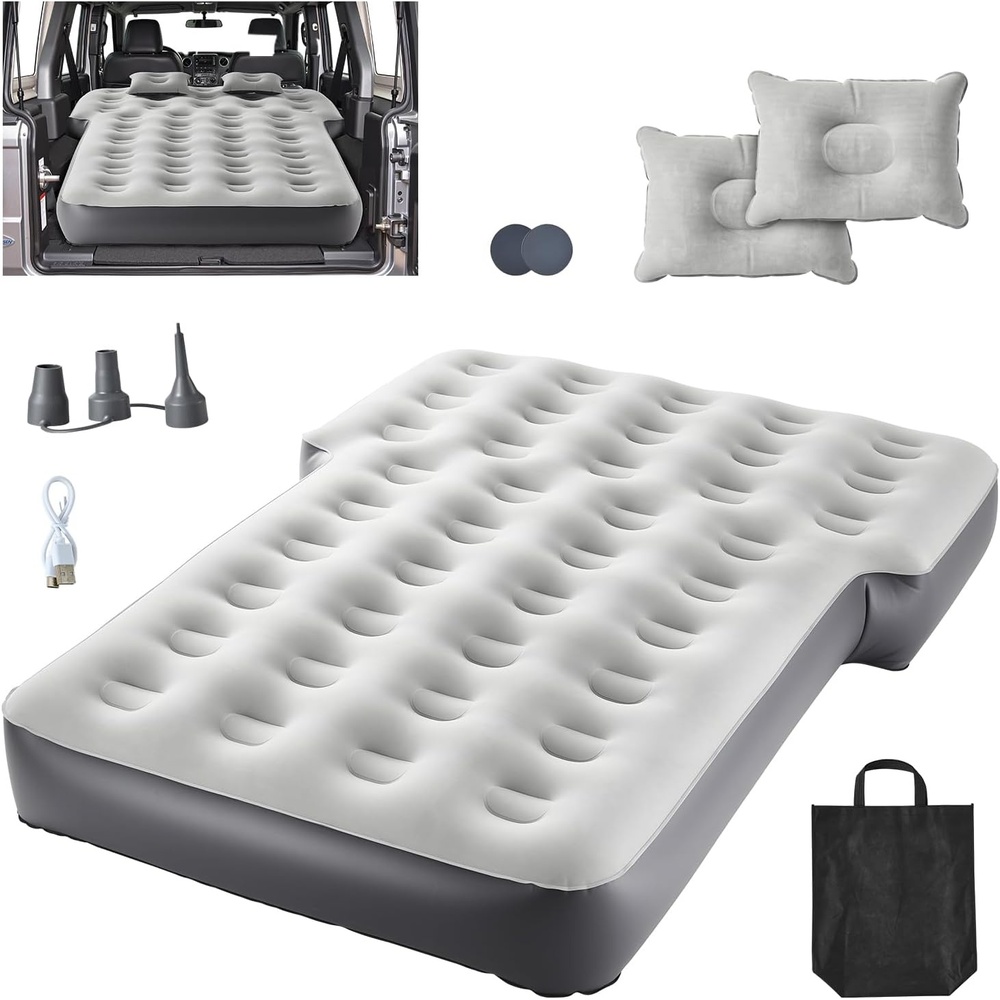 image:imageVEVOR Car Air Mattress Inflatable Car Camping Mattress Fits Toyota 4runner Jeep Wrangler JK JKU JL JLU 4 Door Flocking Thickened Blow Up Travel Beds Gray 2 Pillows