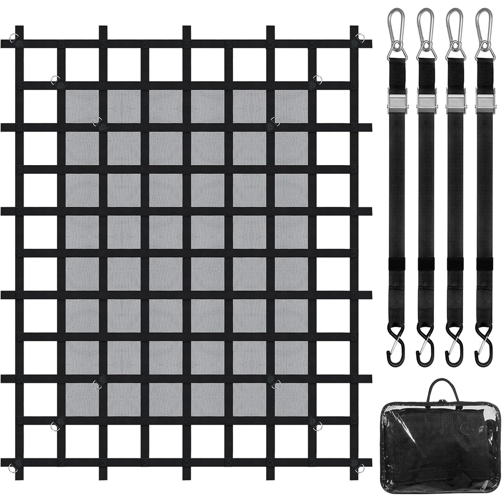 image:imageVEVOR Cargo Net with Mesh 72 in x 57 in Heavy Duty Truck Cargo NetWLL 1100lbs 4 Adjustable Straps with Carabiners amp SHooks Truck Bed Cover for Trailer Pickup Boat Jeep SUV 475 x 6 ft72 x 57