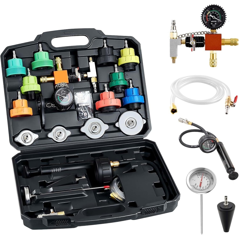 image:imageVEVOR Coolant Pressure Tester Kit 22Pcs Radiator Vacuum Refill Kit with 4 Adapters Universal Fit Automotive Cooling System Pressure Tester Kit with Pressure Pump amp Aluminum Alloy Purge Filler22Pcs