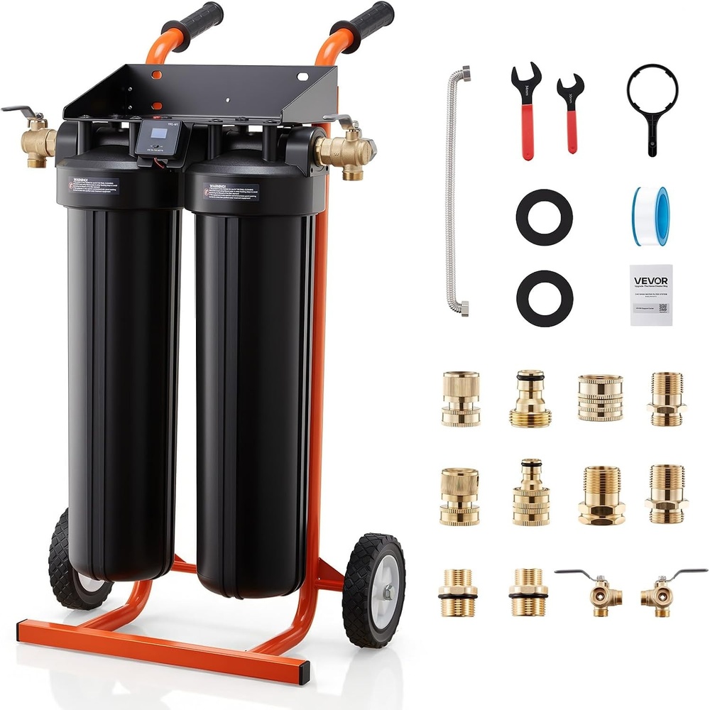 image:imageVEVOR Deionized Water System for Car Wash Spotless Car Wash Water System with 2 x 4L DI Resin Bypass Valve amp TDS Meter Portable SportFree Water Deionizer Filter for Cars RVs WindowsPortable Cart  Bypass Valve