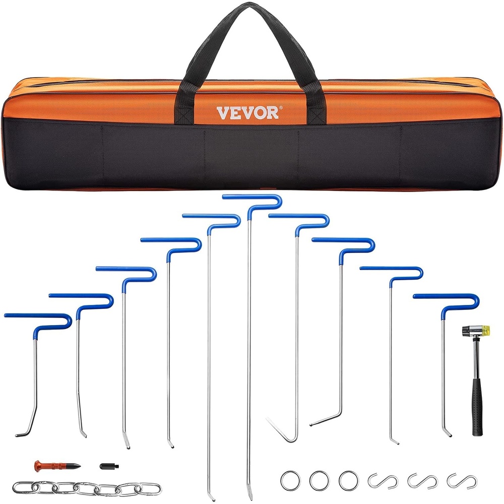 image:imageVEVOR Dent Puller Kit 60 PCS Paintless Dent Removal Kit with Golden Lifter Bridge Puller Rubber Hammer Glue Gun Auto Body Hail Damage Repair Remover Tools for Car Refrigerator Door Ding Repair20 Pcs with 10 Rods