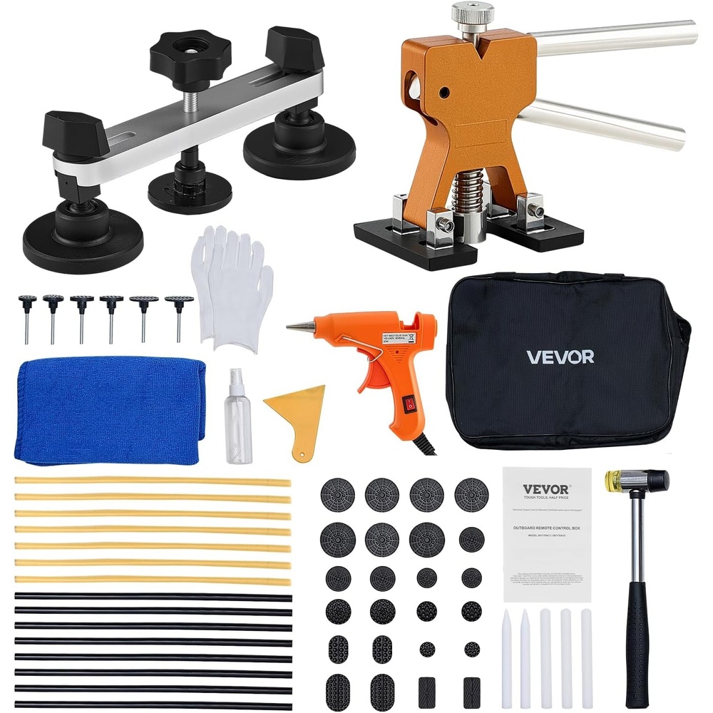 image:imageVEVOR Dent Puller Kit 60 PCS Paintless Dent Removal Kit with Golden Lifter Bridge Puller Rubber Hammer Glue Gun Auto Body Hail Damage Repair Remover Tools for Car Refrigerator Door Ding Repair60PCS
