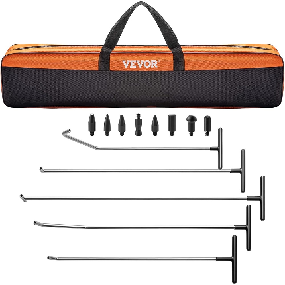 image:imageVEVOR Dent Puller Kit 60 PCS Paintless Dent Removal Kit with Golden Lifter Bridge Puller Rubber Hammer Glue Gun Auto Body Hail Damage Repair Remover Tools for Car Refrigerator Door Ding Repair13 Pcs with 5 Rods