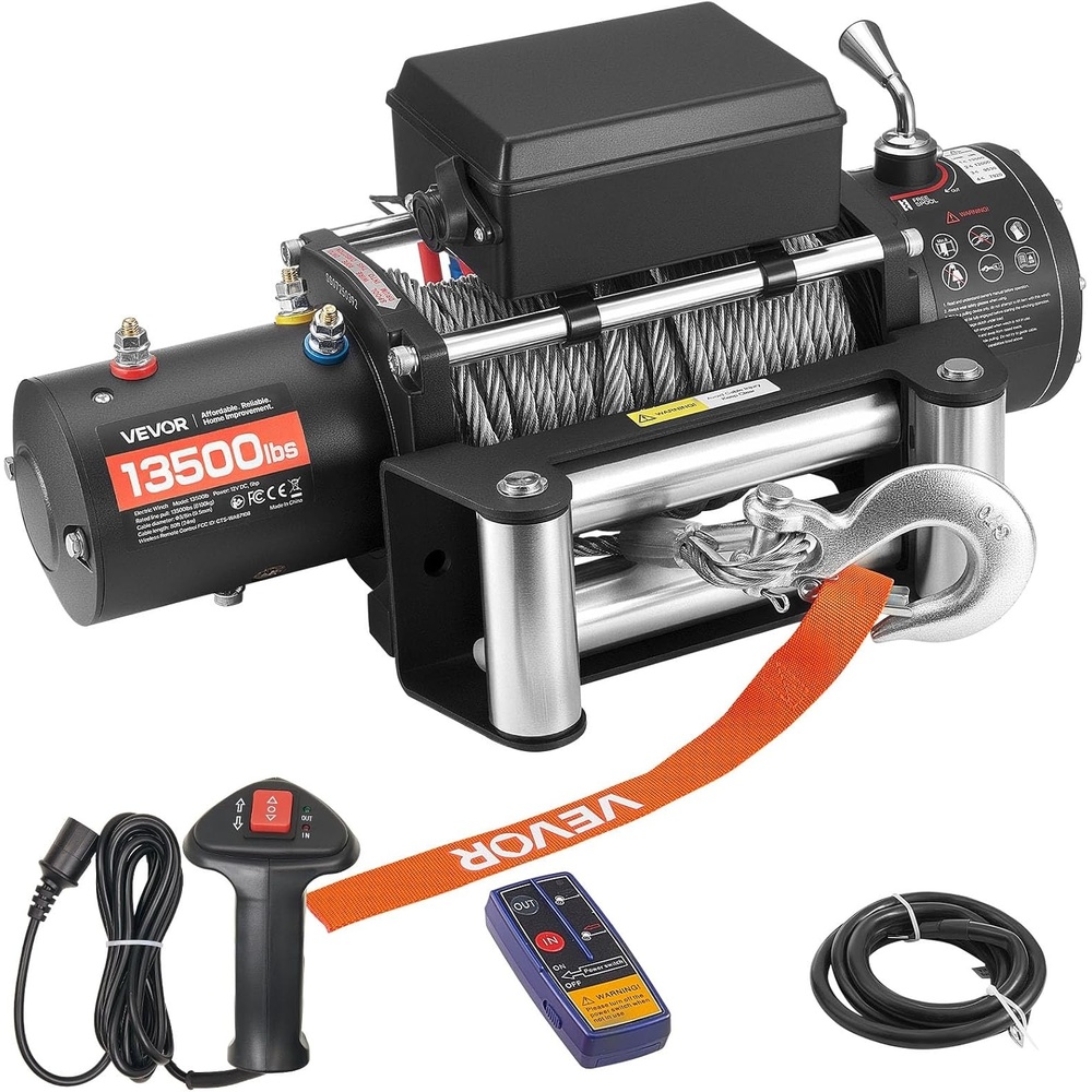 image:imageVEVOR Electric Winch 12000 lbs Load Capacity 12V DC Truck Winch with 036 in x 80 ft Steel Rope Wireless amp Wired Remote Control IP55 Waterproof for Towing SUV Jeep Trailer Boat OffRoad Vehicle13500 lbs