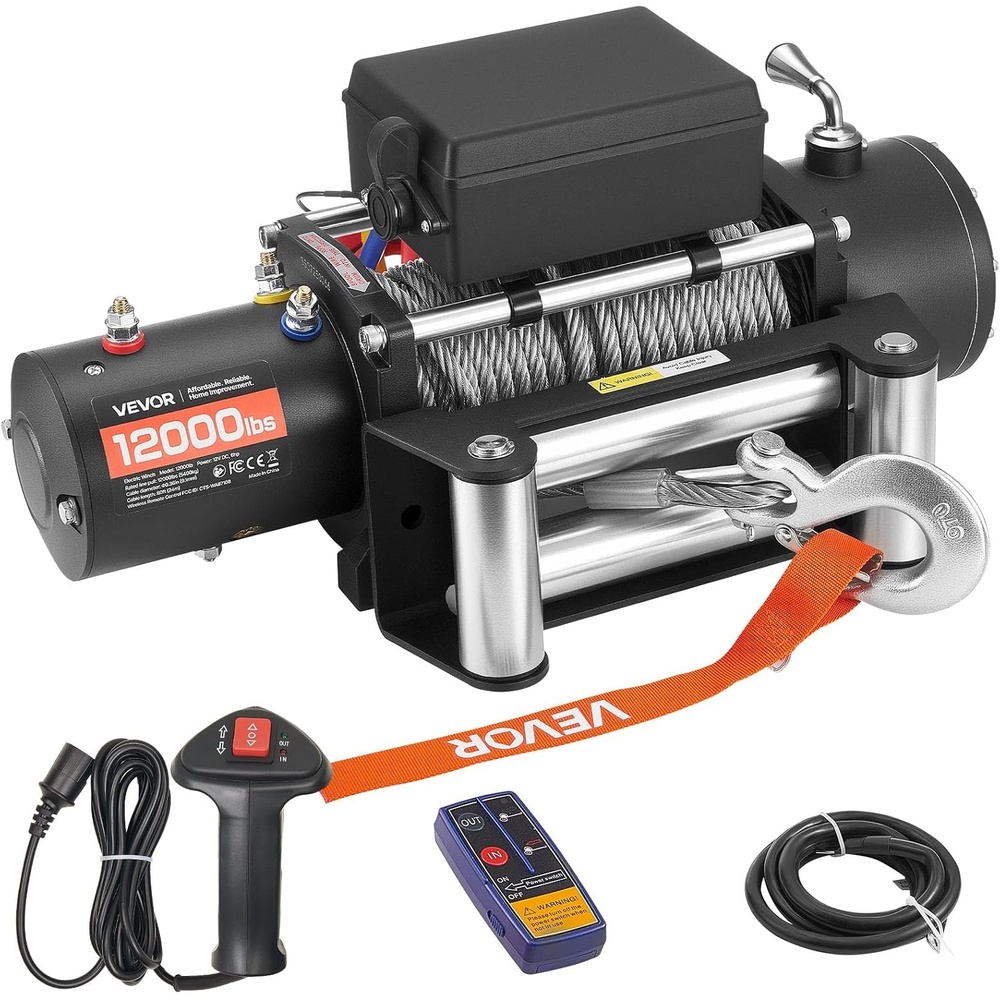 image:imageVEVOR Electric Winch 12000 lbs Load Capacity 12V DC Truck Winch with 036 in x 80 ft Steel Rope Wireless amp Wired Remote Control IP55 Waterproof for Towing SUV Jeep Trailer Boat OffRoad Vehicle12000 lbs