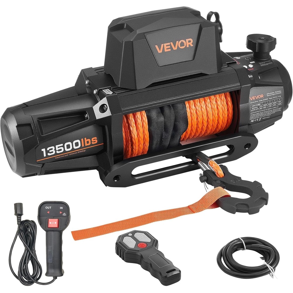 image:imageVEVOR Electric Winch 12000 lbs Load Capacity 12V DC Truck Winch with 38 in x 92 ft Synthetic Rope Wireless amp Wired Remote Control IP68 Waterproof for Towing OffRoad SUV Jeep Trailer Boat13500 lbs
