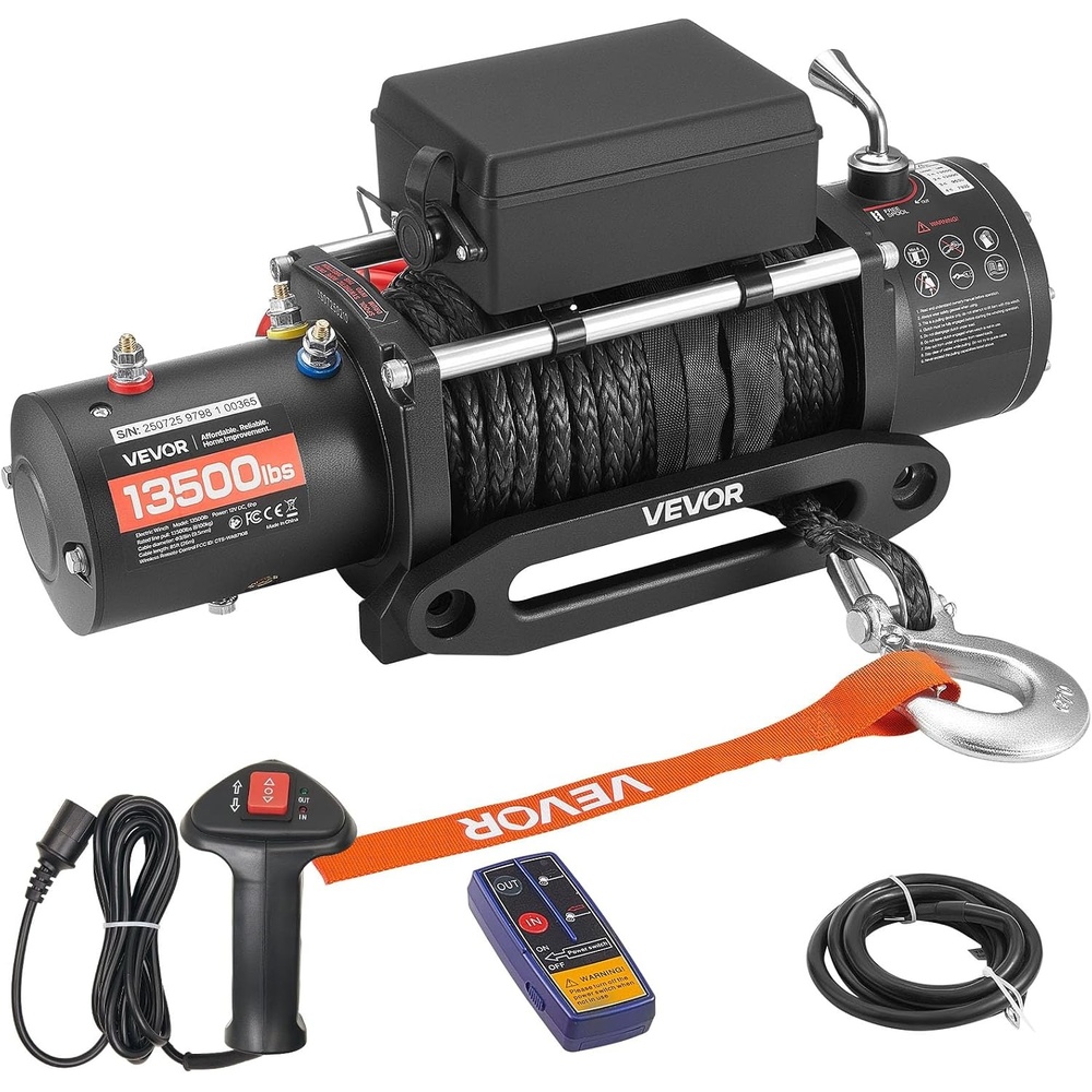 image:imageVEVOR Electric Winch 13500 lbs Load Capacity 12V DC Truck Winch with 38 in x 85 ft Synthetic Rope Wireless amp Wired Remote Control IP55 Waterproof for Towing OffRoad SUV Jeep Trailer Boat