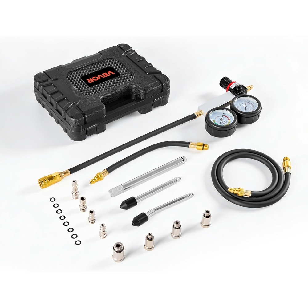 image:imageVEVOR Engine Cylinder Compression Tester Kit Pressure Gauge Range of 0100 PSI Automotive Leak Down Tester Kit with 4 Adapters 2 Metal Tubes Pressure Check amp Leakage Rate Test on Cars Motorcycles