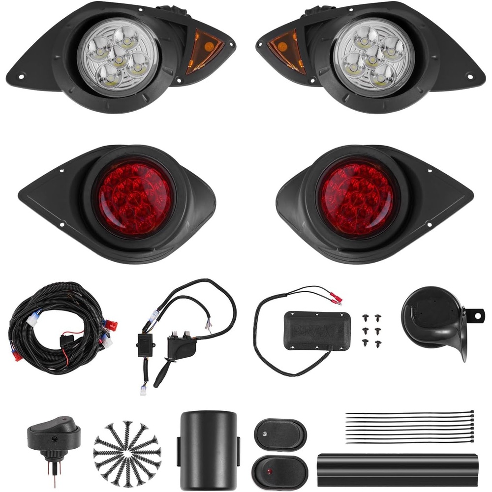 image:imageVEVOR Golf Cart Light Kit 12 Volt Street Legal LED Headlight and Taillight Kit with Wiring Harness Turn Signals Hazard Light Switch Horn Brake Pad Zip Ties ABS Housing for Yamaha G29 2007UpBlack