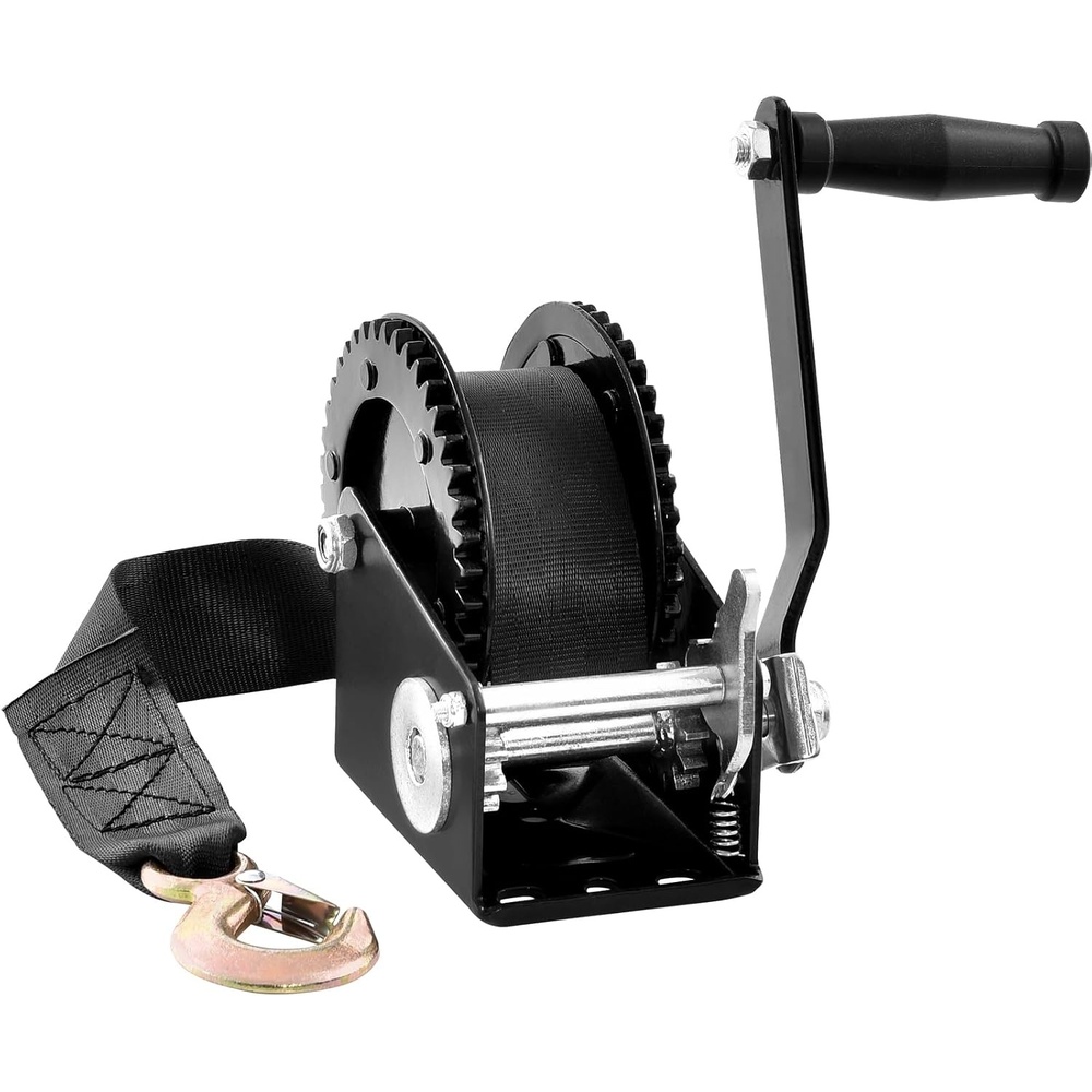 image:imageVEVOR Hand Winch3500 lbs Capacity Hand Boat Trailer Winch Heavy Duty Rope Crank with 33 ft Polyester Strap and TwoWay Ratchet Manual Operated Hand Crank Winch for Trailer Boat or ATV Towing2000 LBS Black