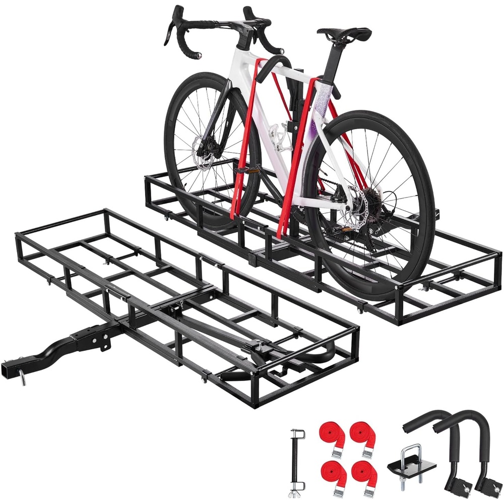 image:imageVEVOR Hitch Cargo Carrier with Bike Racks 62 x 20 x 3 Hitch Mount Cargo Carrier for 2 Mountain Bikes 500LBS Capacity HighStrength Steel Rear Luggage Basket Fits 2 Receiver for SUVs Pickups66 x 20 x 6 in