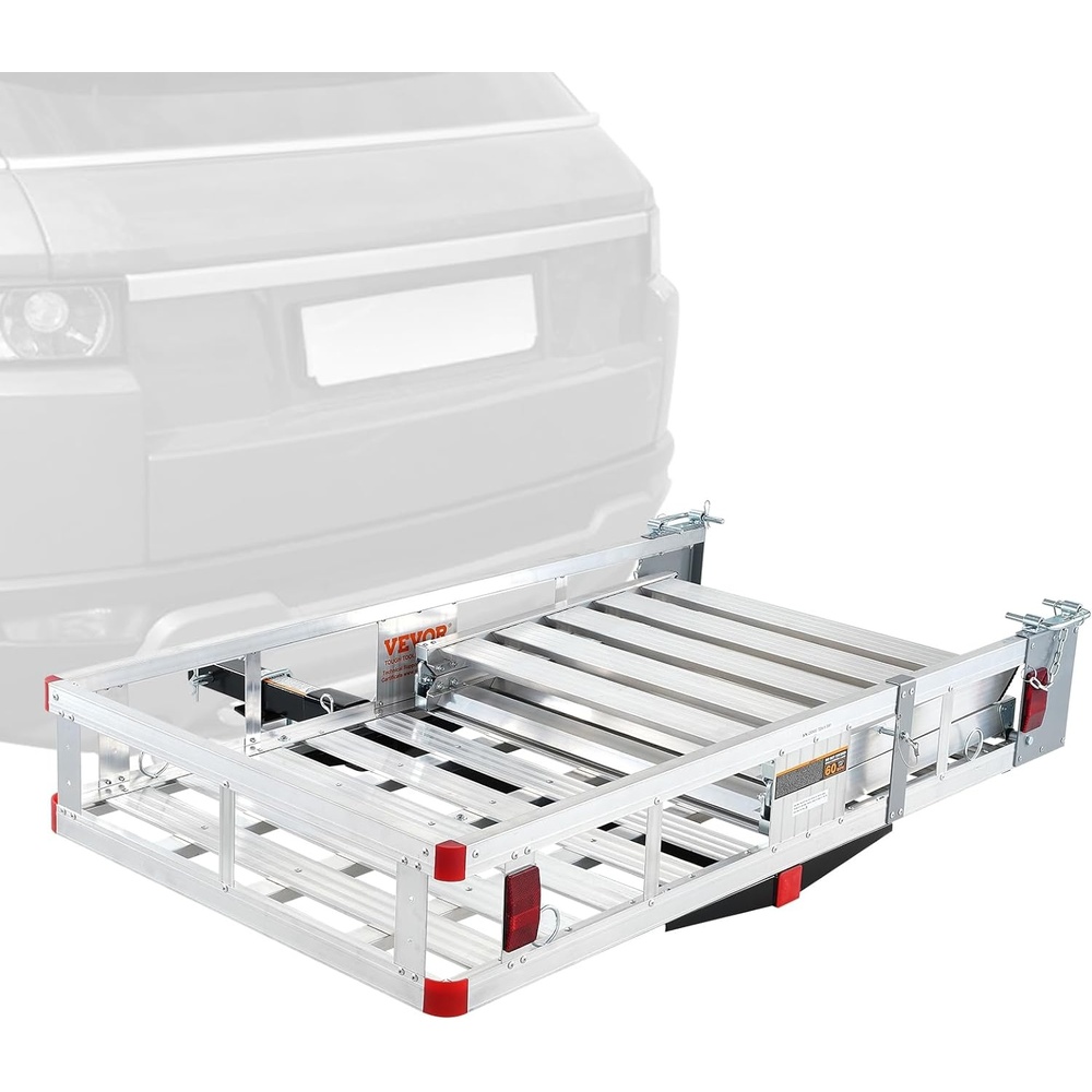 image:imageVEVOR Hitch Mount Cargo Carrier 500LBS Mobility Scooter Carrier with Folding Ramp Aluminum Trailer Hitch Rack Basket amp Stabilizer Strap Fits 2 Hitch Receiver for Truck SUV Car 4803 x 2787