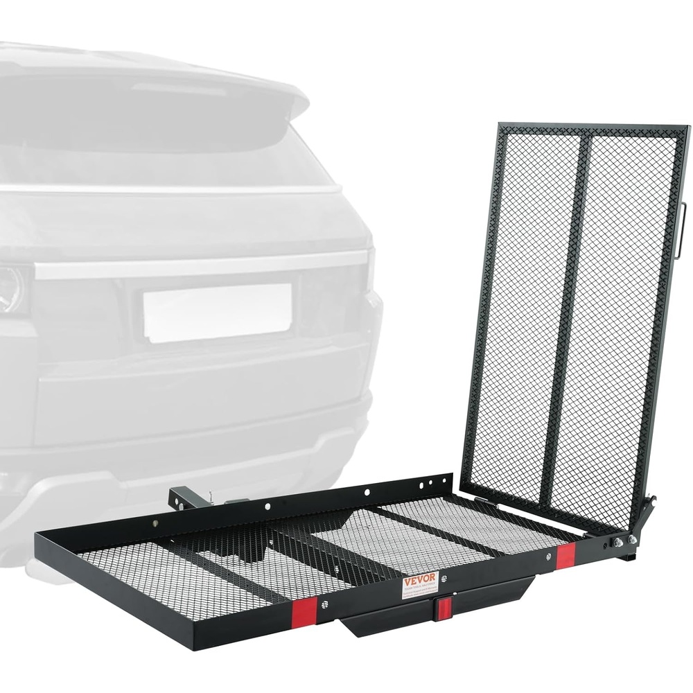 image:imageVEVOR Hitch Mount Wheelchair Carrier 500LBS Mobility Scooter Carrier with Folding Ramp Iron Trailer Hitch Rack Basket with Stabilizer Straps Fit 2 Hitch Receiver for SUV Van Car 453 x 256