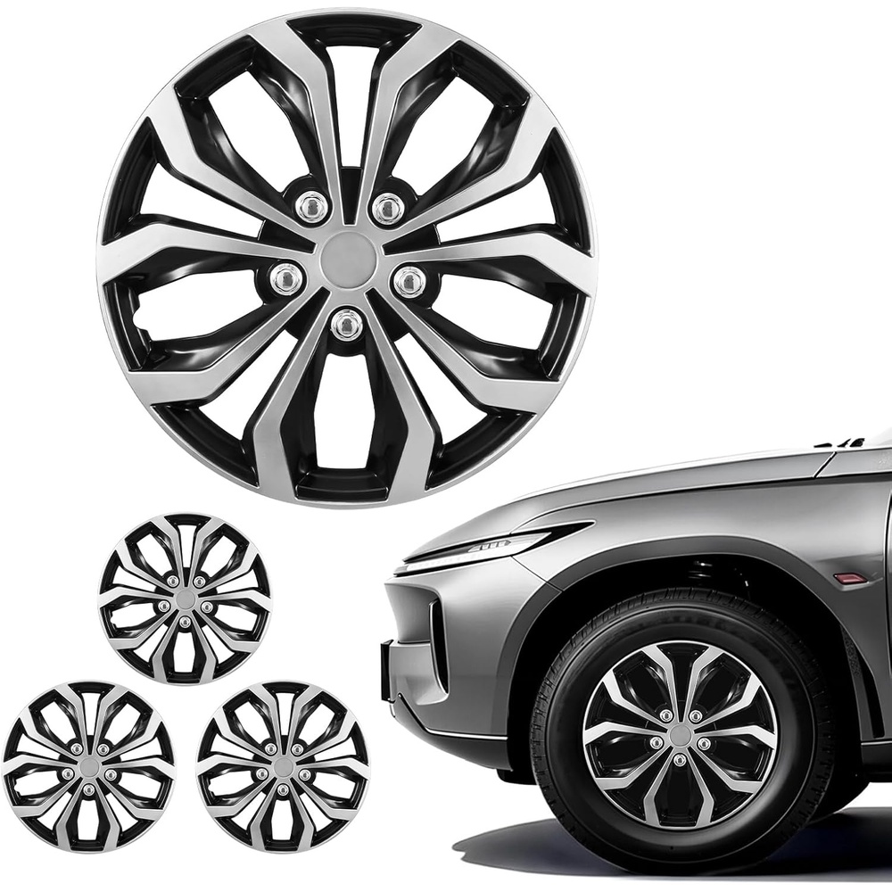 image:imageVEVOR Hubcaps Wheel Covers for 2025 Tesla Model Y 19 Inch Set of 4 Wheel Rim Cover Hubcaps OEM Style Replacement R19 Size Snap On Car Hub Caps Premium Sturdy 10Spoke ABS Tire Rim Caps Matte BlackSilver  Black