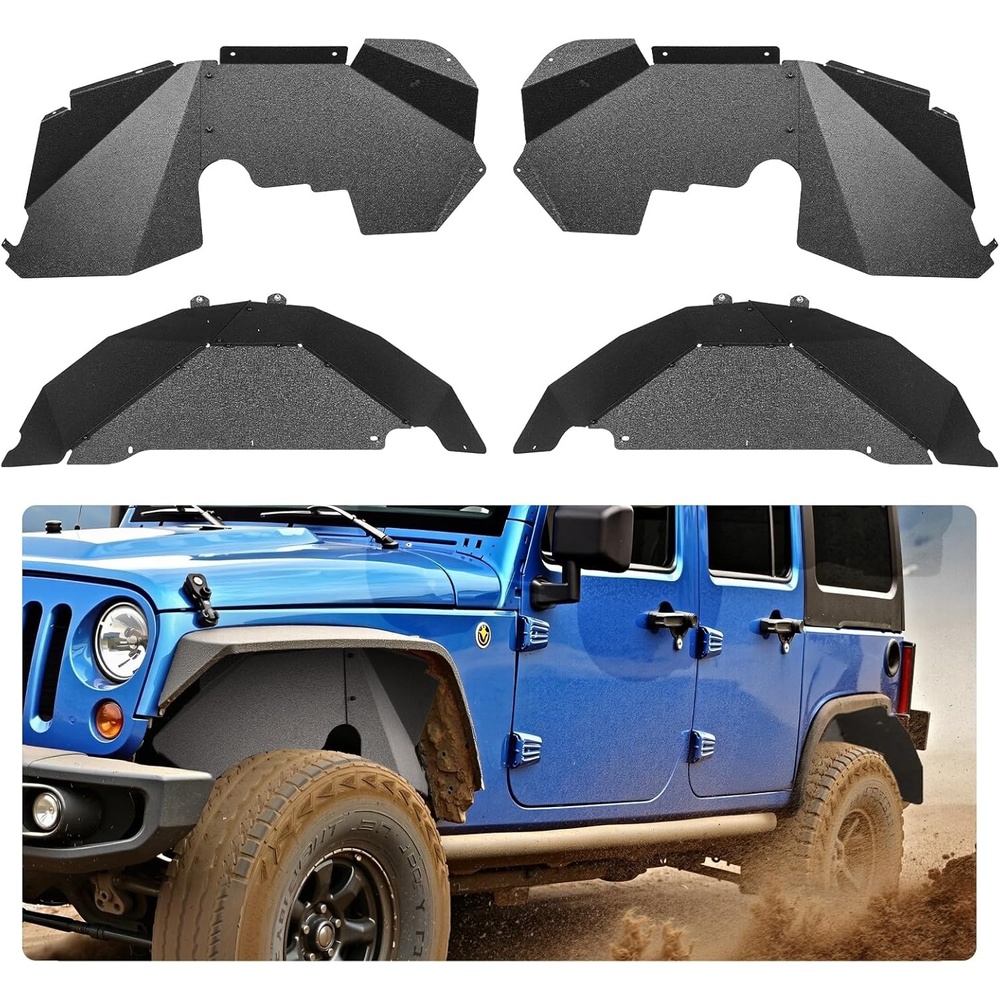 image:imageVEVOR Inner Fender Liner Front amp Rear Fender Liner Compatible with 20072018 Jeeps JKJKU 24 Doors Steel Mud Guards Bolton Style Fenders Flare Wheel Well Cover Fenders Flare Liners BlackFront B