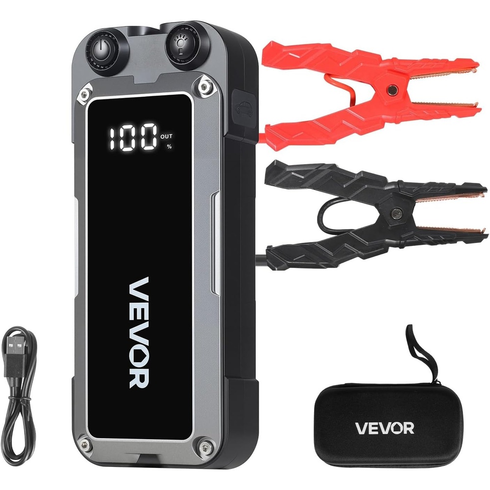 image:imageVEVOR Jump Starter 4000A Peak Car Jumper Starter Battery Pack 12V Portable Lithium Battery Booster Jump Box Power Bank with 3 Modes Flashlight and Jumper Cable for 10L Gas and 8L Diesel Engines