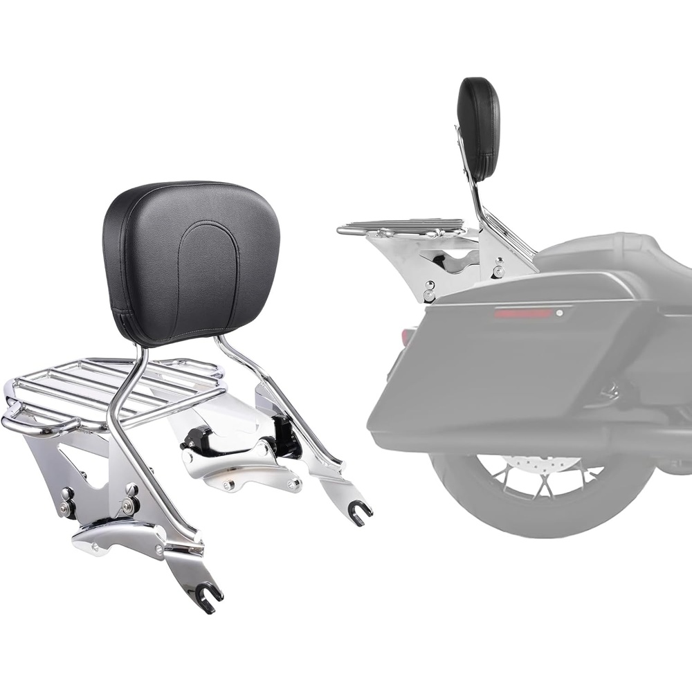 image:imageVEVOR Motorcycle Backrest Sissy Bar with Luggage Rack Compatible with HarleyDavidson Touring Models Street Glide Road Glide Road King Detachable Passenger Backrest for Motorcycleswith Luggage Rack