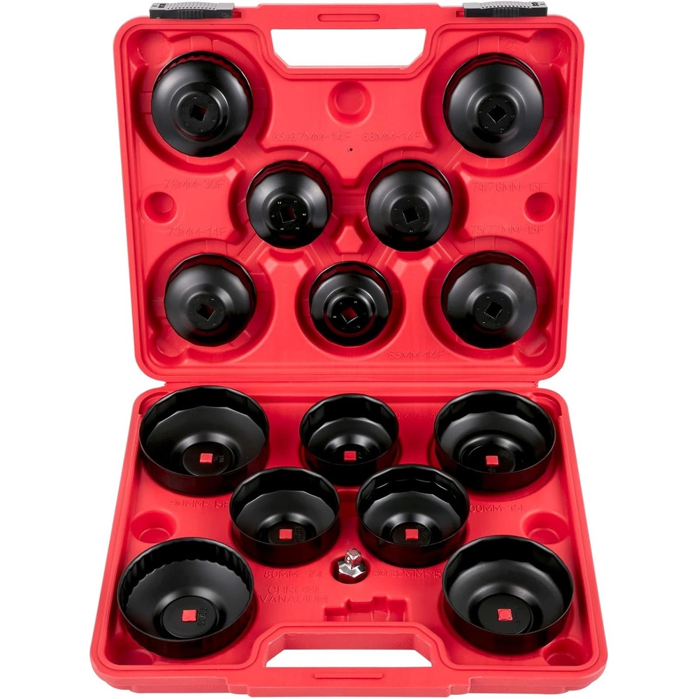 image:imageVEVOR Oil Filter Socket Set 14 Pcs Oil Filter Wrench Set Sturdy Steel Oil Filter Socket 38 Oil Filter Socket Low Profile Oil Filter Socket Set For Easy Access Oil Filter Wrench Cap Set wCase14pcs