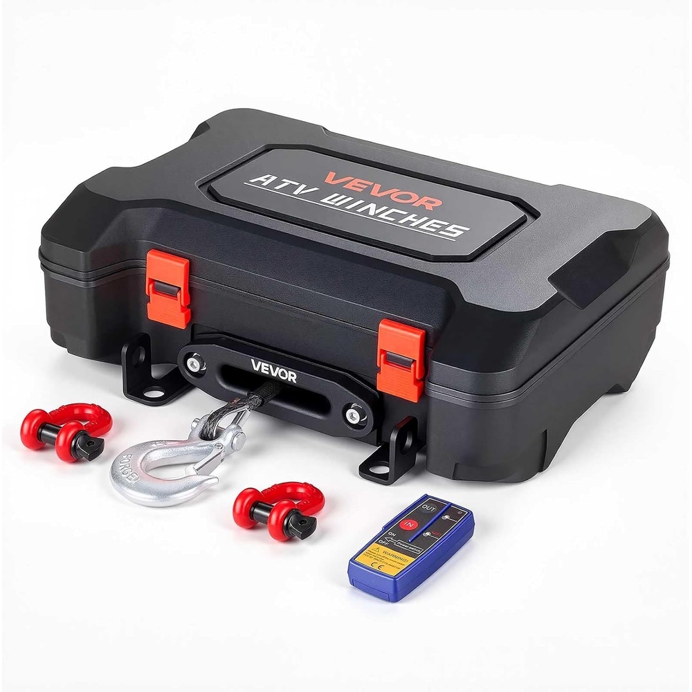 image:imageVEVOR Portable Winch 6000 lbs 12V DC Electric Winch with Synthetic Rope Wireless amp Wired Remotes BoxStyle Recovery Kit with Fairlead Clevis Hook Strap for ATV UTV OffRoad Outdoor Pulling Tasks