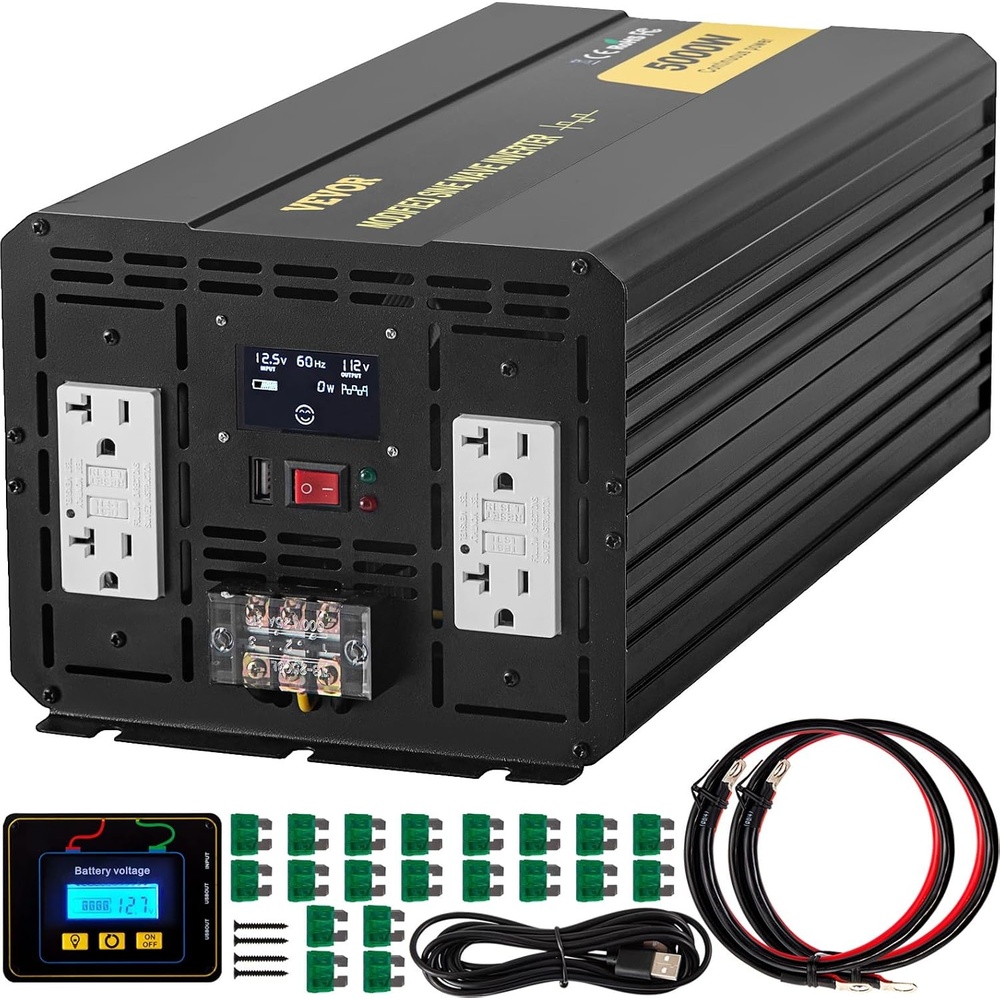 image:imageVEVOR Power Inverter 5000W Modified Sine Wave Inverter DC 12V to AC 110V Car Converter with LCD Display Remote Controller LED Indicator GFCI Outlets Inverter for Truck RV Car Boat Travel Camping