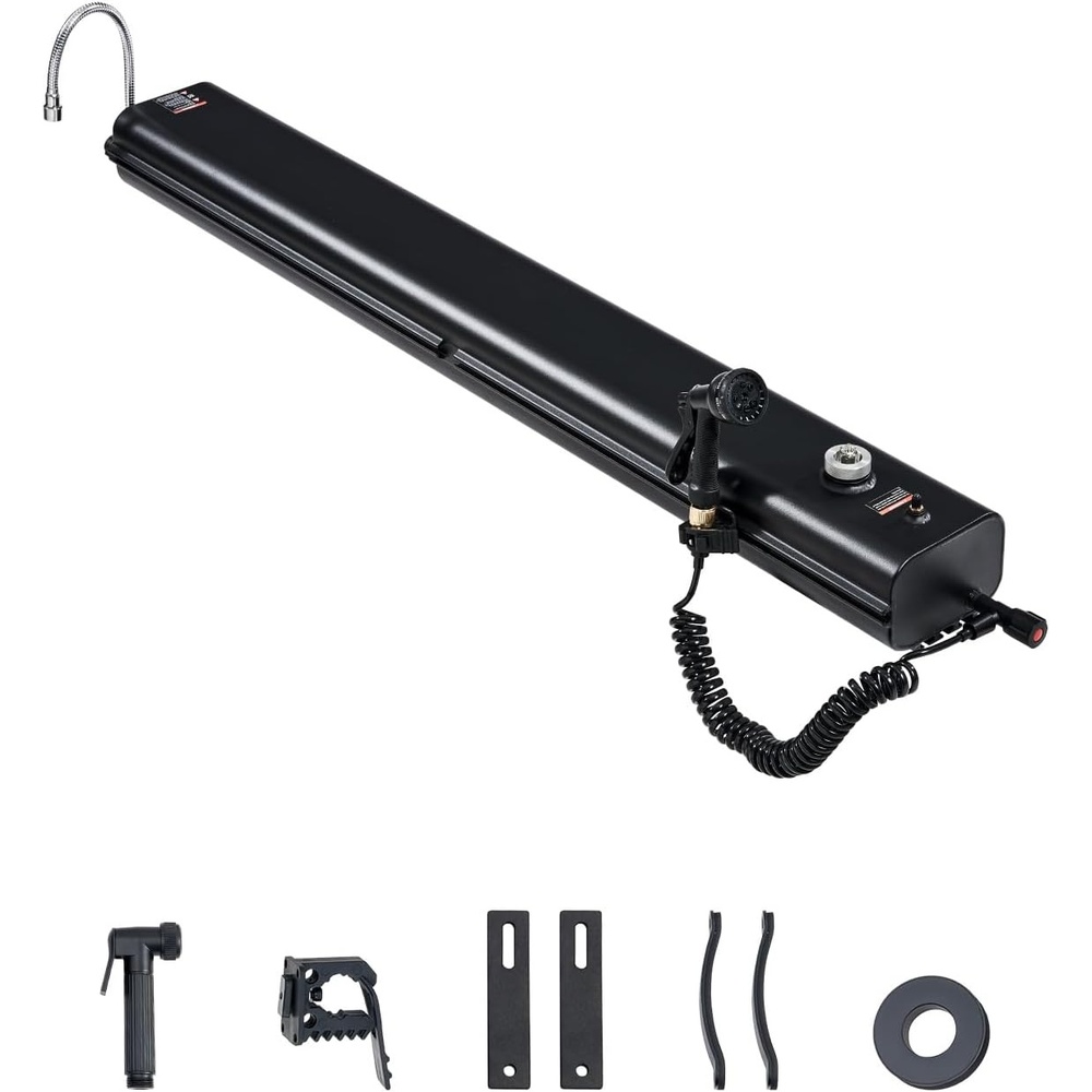 image:imageVEVOR Pressurized Water Tank Lightweight Aluminum MetalMultiDispensing Outdoor Roof Rack Water Tank with 2 SplashGuard PanelsVersatile Nozzle with Pressurization PortFit for Trunks7 Gal