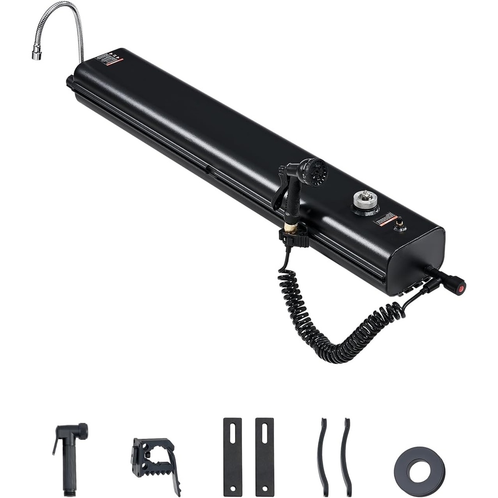 image:imageVEVOR Pressurized Water Tank Lightweight Aluminum MetalMultiDispensing Outdoor Roof Rack Water Tank with 2 SplashGuard PanelsVersatile Nozzle with Pressurization PortFit for Trunks45 Gal