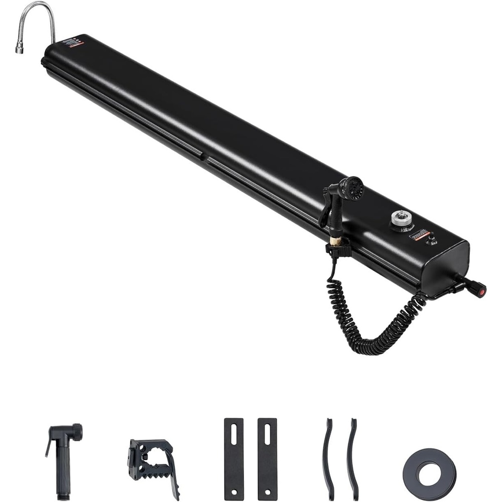 image:imageVEVOR Pressurized Water Tank Lightweight Aluminum MetalMultiDispensing Outdoor Roof Rack Water Tank with 2 SplashGuard PanelsVersatile Nozzle with Pressurization PortFit for Trunks8 Gal