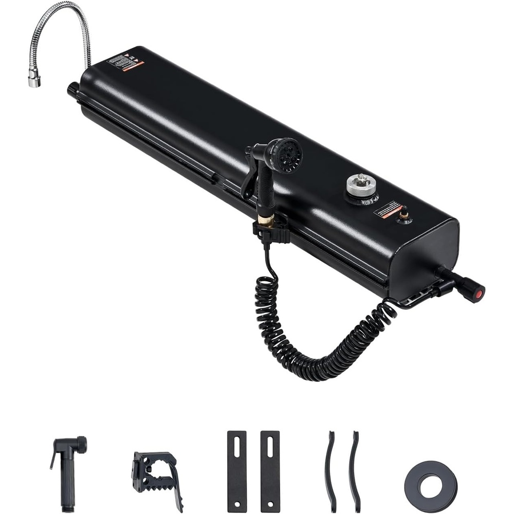image:imageVEVOR Pressurized Water Tank Lightweight Aluminum MetalMultiDispensing Outdoor Roof Rack Water Tank with 2 SplashGuard PanelsVersatile Nozzle with Pressurization PortFit for Trunks4 Gal