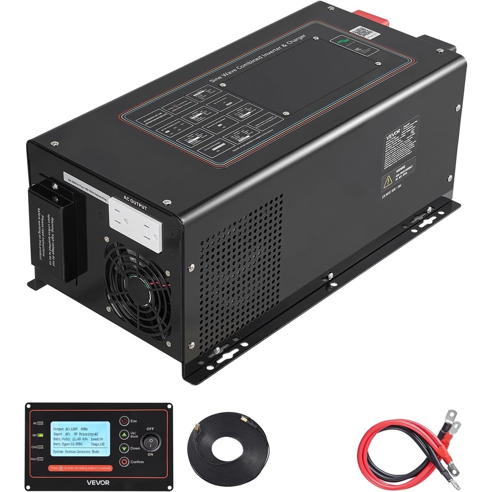 image:imageVEVOR Pure Sine Wave Inverter Charger 3000 Watt DC 24V to AC 120V Power Inverter with LCD Display Remote Control Solar Inverter for OffGrid Solar RV Boat Home Compatible with Various Batteries12V 3000W