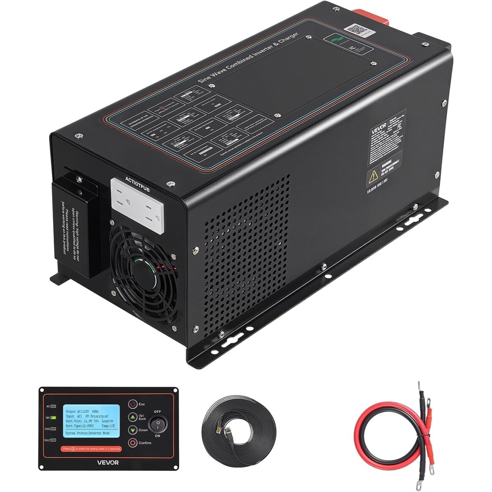 image:imageVEVOR Pure Sine Wave Inverter Charger 3000 Watt DC 24V to AC 120V Power Inverter with LCD Display Remote Control Solar Inverter for OffGrid Solar RV Boat Home Compatible with Various Batteries12V 1200W