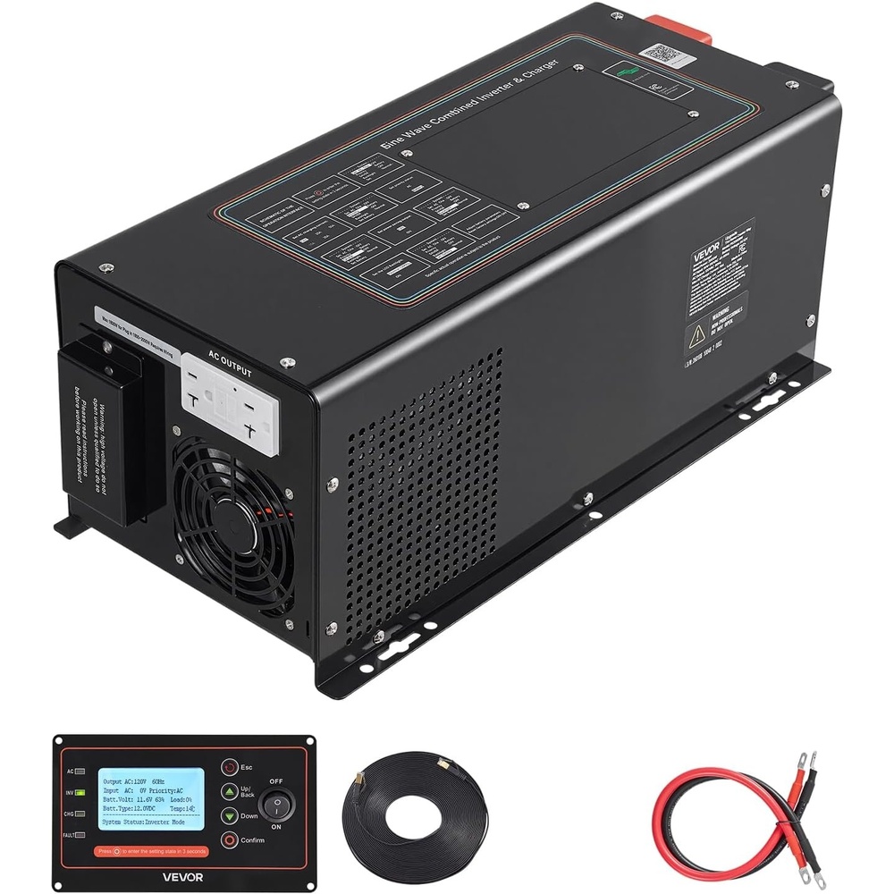 image:imageVEVOR Pure Sine Wave Inverter Charger 3000 Watt DC 24V to AC 120V Power Inverter with LCD Display Remote Control Solar Inverter for OffGrid Solar RV Boat Home Compatible with Various Batteries12V 2000W GFCI
