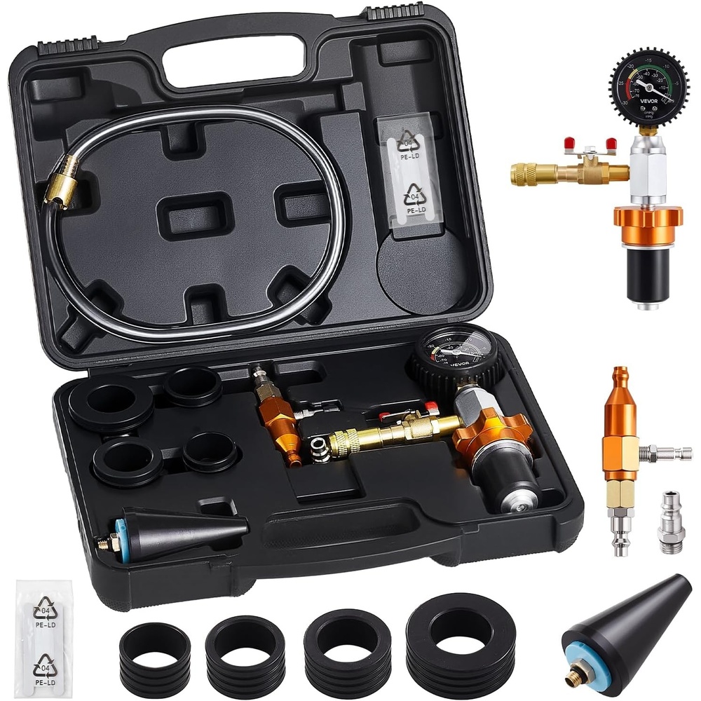 image:imageVEVOR Radiator Vacuum Refill Kit Automotives Cooling System Vacuum amp Purge Fill Tool with Gauge Portable Radiator Coolant Filling Kit with Toolbox Universal Fit for Most Cars Vans SUVs and Trucks