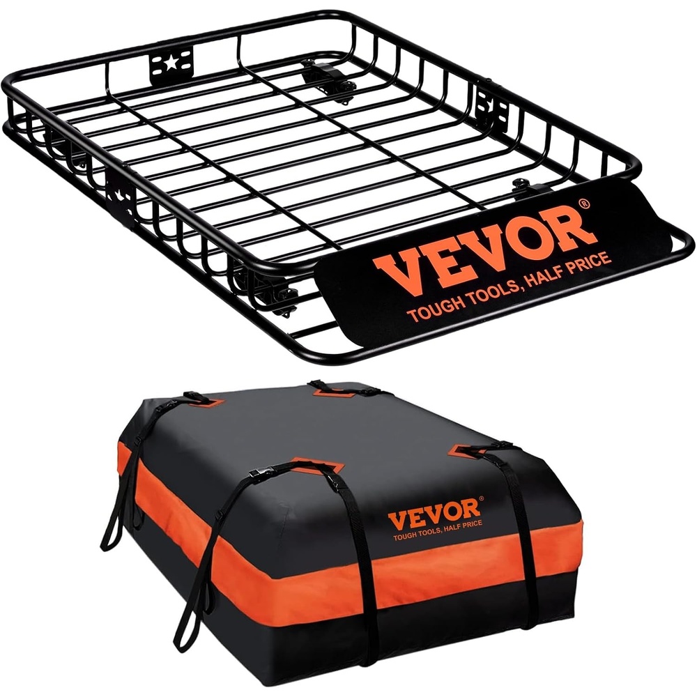 image:imageVEVOR Roof Rack Cargo Basket 64 x 39 x 6 Rooftop Cargo Carrier with Extension HeavyDuty Steel 200 LBS Capacity Universal Roof Rack Basket Luggage Holder for SUV TruckBasket w Bag