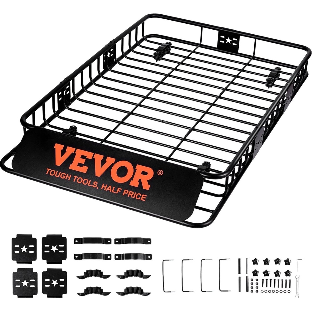 image:imageVEVOR Roof Rack Cargo Basket 64 x 39 x 6 Rooftop Cargo Carrier with Extension HeavyDuty Steel 200 LBS Capacity Universal Roof Rack Basket Luggage Holder for SUV TruckBasket