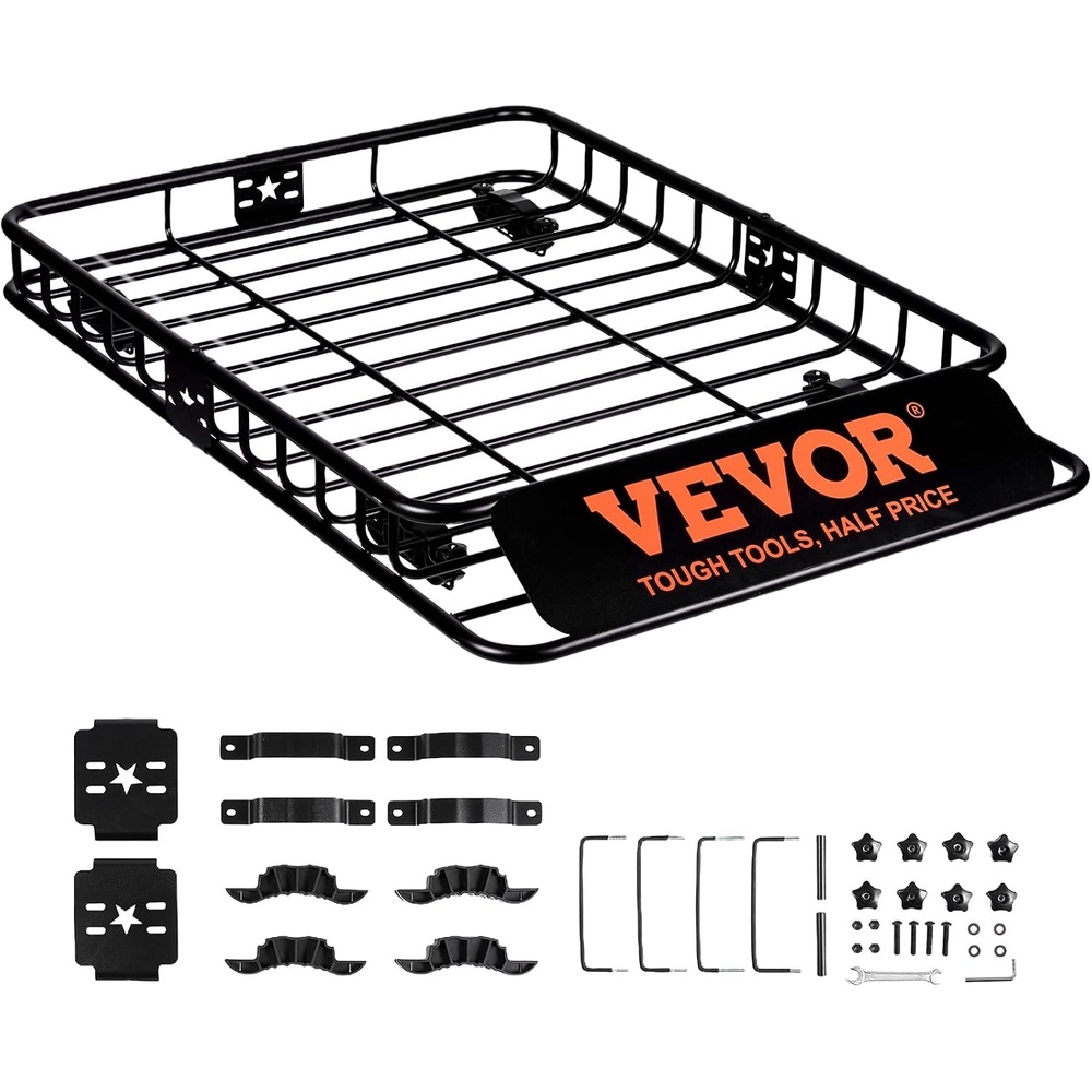 image:imageVEVOR Roof Rack Cargo Basket 64 x 39 x 6 Rooftop Cargo Carrier with Extension HeavyDuty Steel 200 LBS Capacity Universal Roof Rack Basket Luggage Holder for SUV TruckRed