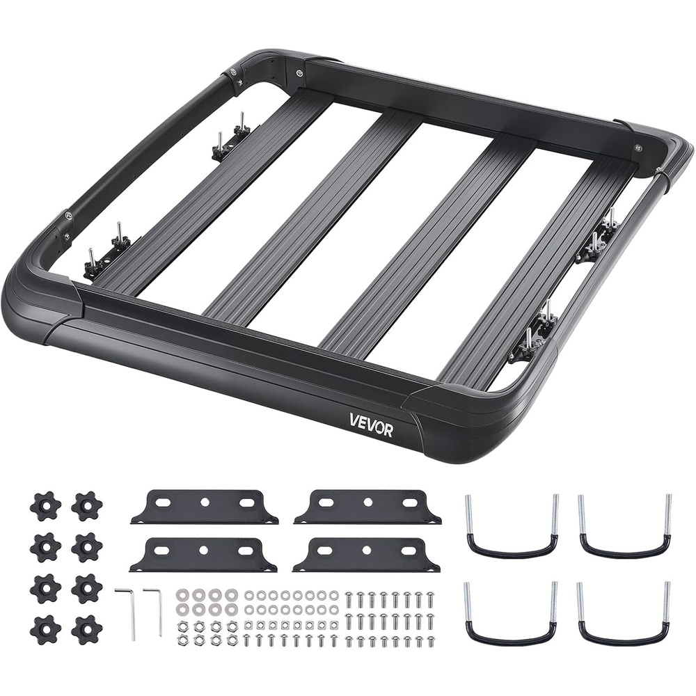image:imageVEVOR Roof Rack Cargo Carrier 48 x 40 x 56 in Universal Rooftop Cargo Basket Car Top Luggage Holder with 150 lbs Max Load Capacity 41 in Fence AntiRust Alloy Steel Wind Fairing for SUV Car48x40in