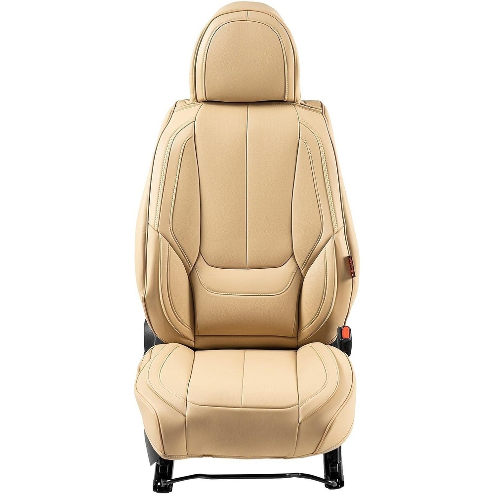 image:imageVEVOR Seat Covers Universal Car Seat Covers Full Set Seats Front and Rear Seat 9pcs Faux Leather Seat Cover SemiEnclosed Design Detachable Headrest and Airbag Compatible for Most Car SUV TruckBeige