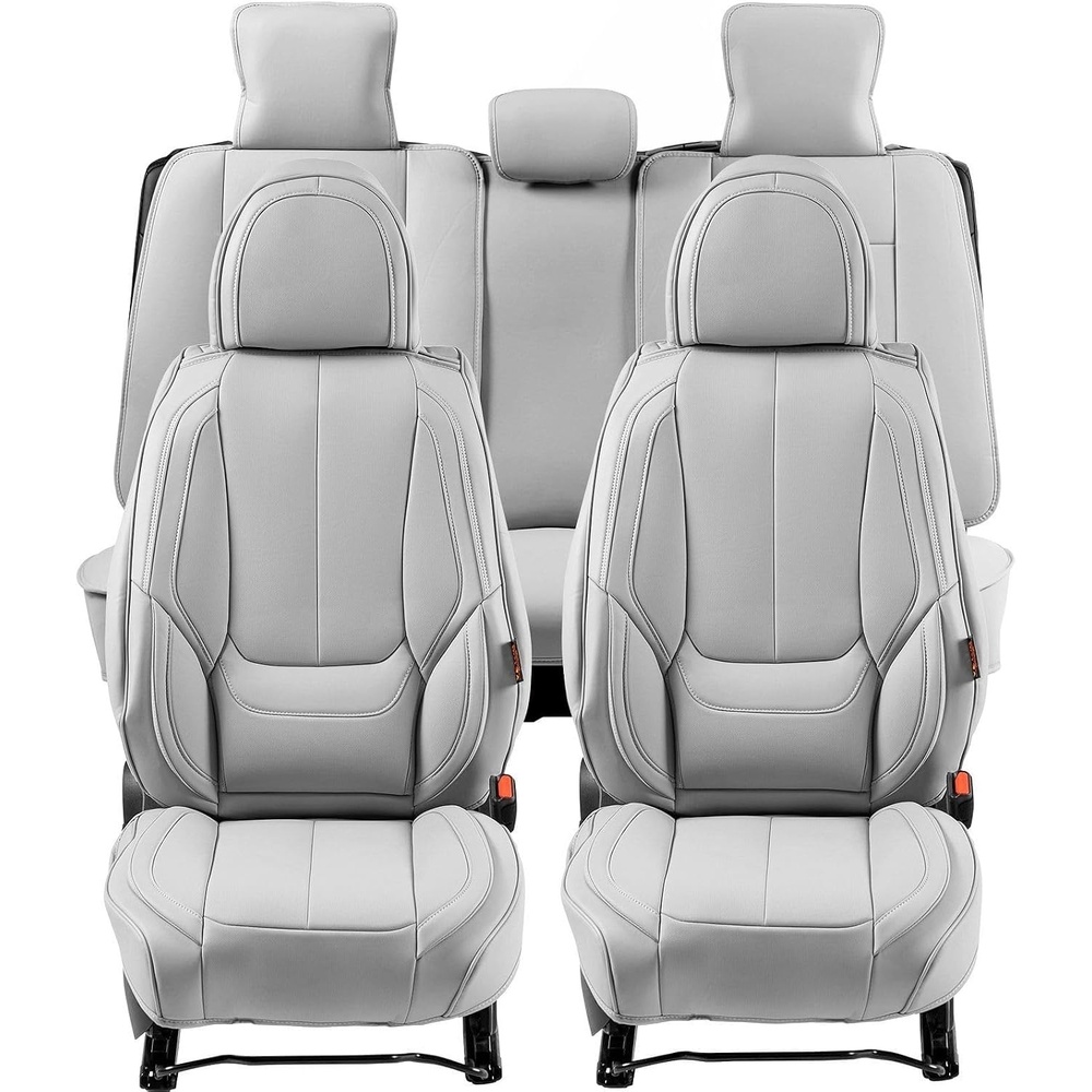 image:imageVEVOR Seat Covers Universal Car Seat Covers Full Set Seats Front and Rear Seat 9pcs Faux Leather Seat Cover SemiEnclosed Design Detachable Headrest and Airbag Compatible for Most Car SUV TruckGray