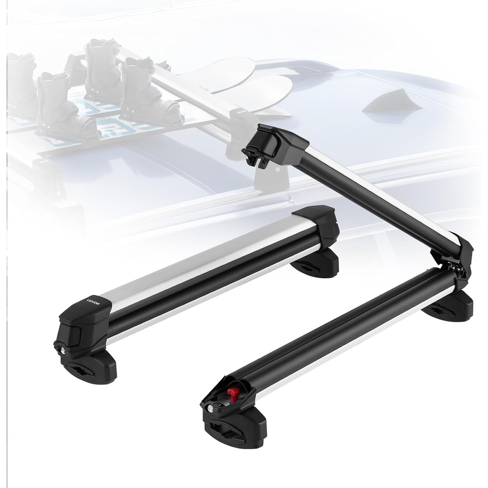 image:imageVEVOR Ski amp Snowboard Roof Rack Carry up to 6 Pairs of Skis or 4 Snowboards 2 PCS Aluminum Universal Car Roof Rack with Lock amp Rubber Padding Carrier for Fishing Rod Fit Most Slotted CrossbarsRoof Rack Universal