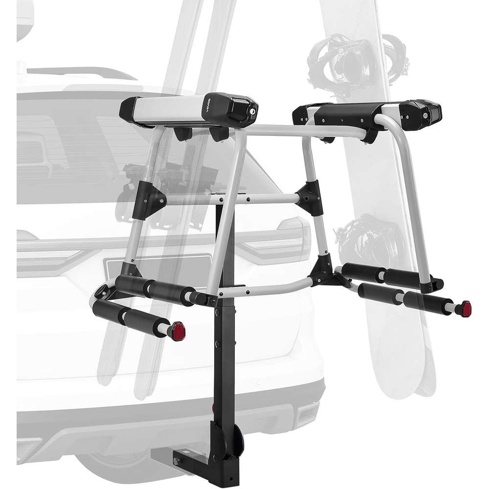 image:imageVEVOR Ski amp Snowboard Roof Rack Carry up to 6 Pairs of Skis or 4 Snowboards 2 PCS Aluminum Universal Car Roof Rack with Lock amp Rubber Padding Carrier for Fishing Rod Fit Most Slotted CrossbarsRear Rack Fold4