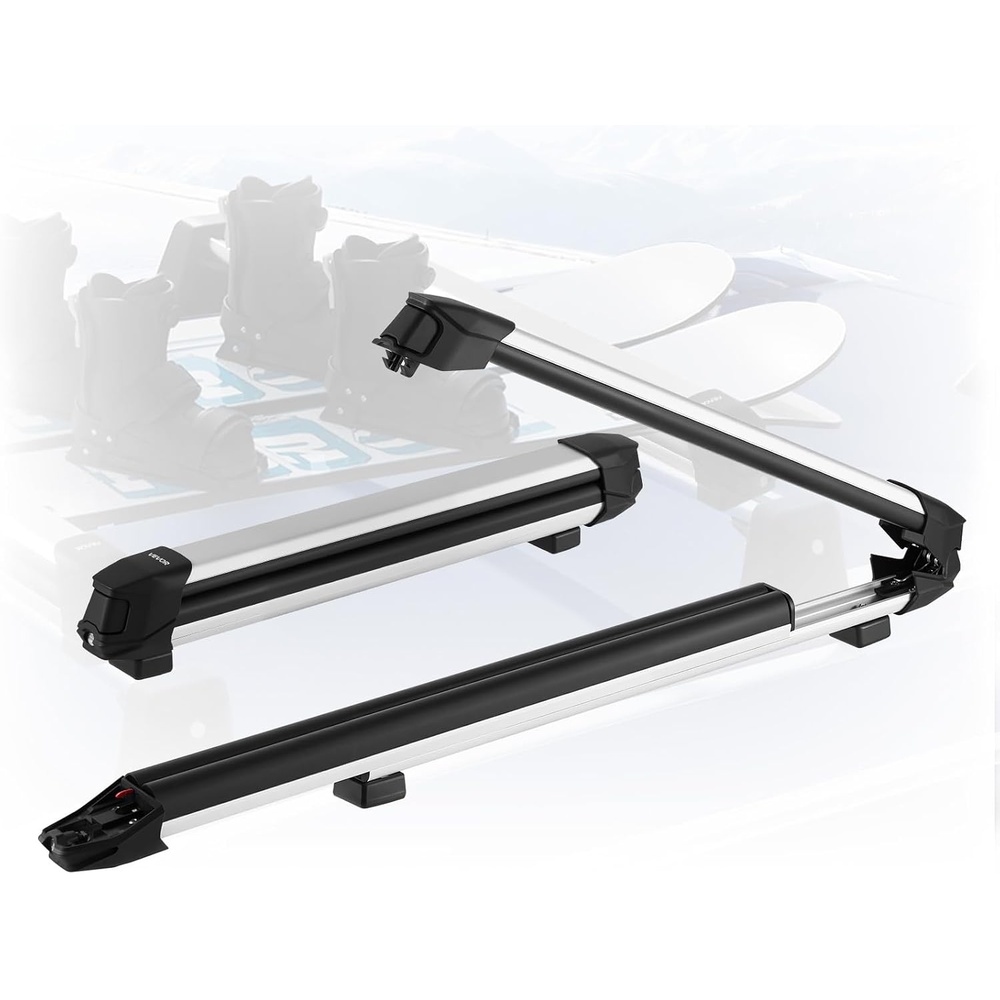image:imageVEVOR Ski amp Snowboard Roof Rack Carry up to 6 Pairs of Skis or 4 Snowboards 2 PCS Aluminum Universal Car Roof Rack with Lock amp Rubber Padding Carrier for Fishing Rod Fit Most Slotted CrossbarsRoof Rack TStyle  Rails