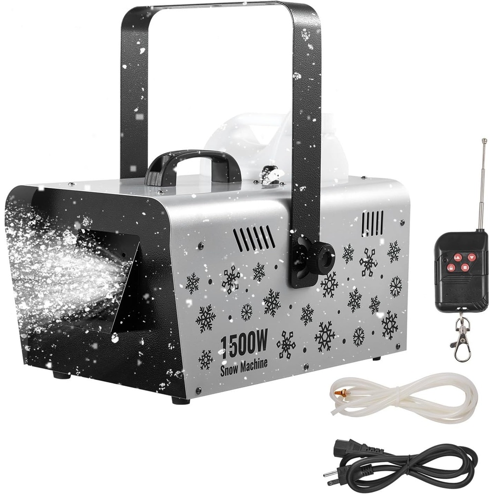 image:imageVEVOR Snow Machine 800W Snow Making Machine with 9 LED RGB Lights and Remote Control High Output Snowflake Maker Stage Snow Effect for Christmas Halloween Wedding DJ Parties and Valentines DaySilver  1500wUpgrade