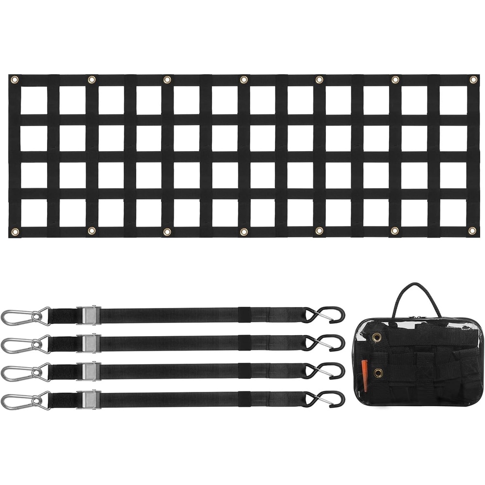 image:imageVEVOR Tailgate Net for Truck Bed 54 in x 18 in Cargo Net Durable with 4 Adjustable Buckle Straps CrossReinforced Design Extendable amp Durable Suitable for Truck Trailer Pickup Boat Jeep SUV60 in x 18 in