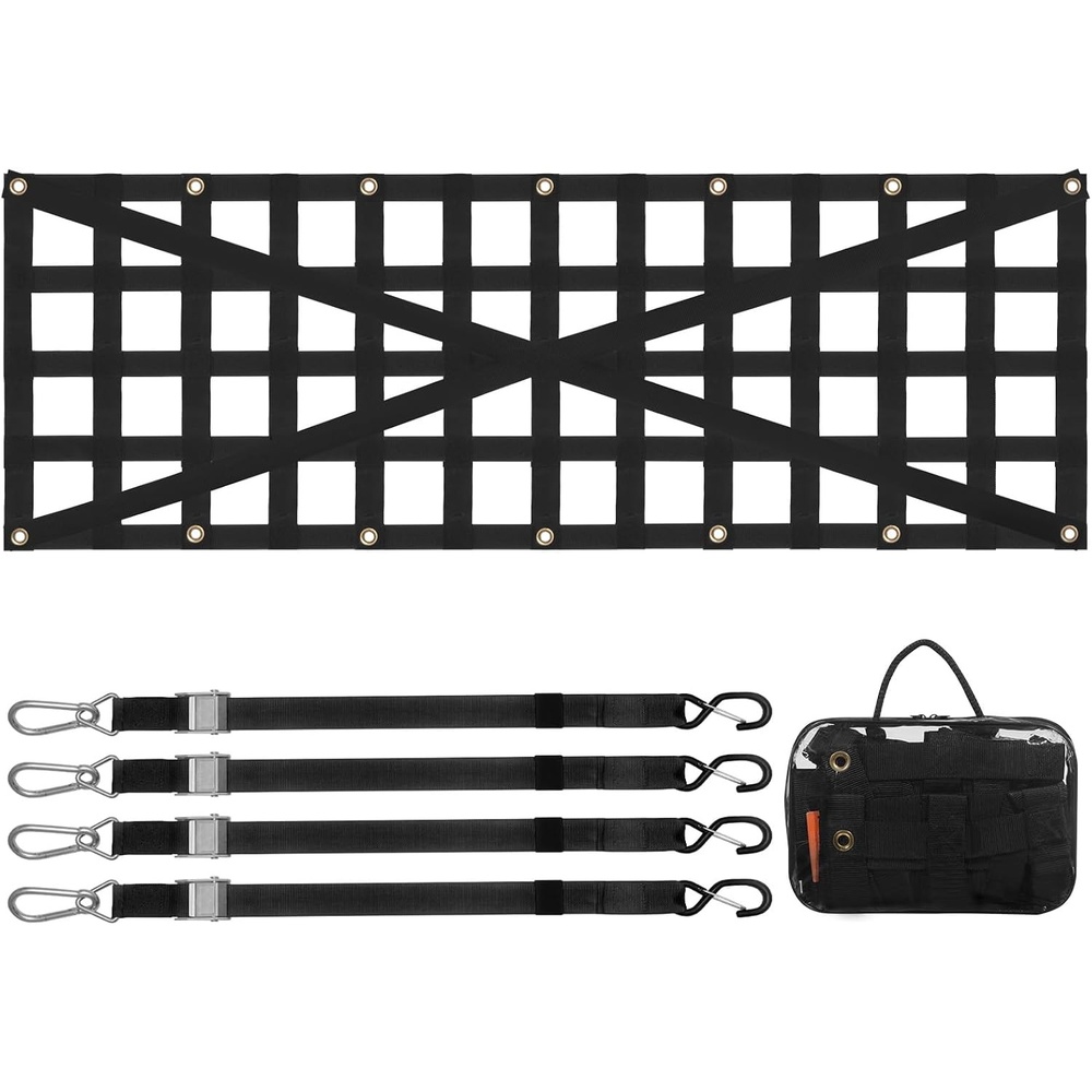 image:imageVEVOR Tailgate Net for Truck Bed 54 in x 18 in Cargo Net Durable with 4 Adjustable Buckle Straps CrossReinforced Design Extendable amp Durable Suitable for Truck Trailer Pickup Boat Jeep SUV54 in x 18 in