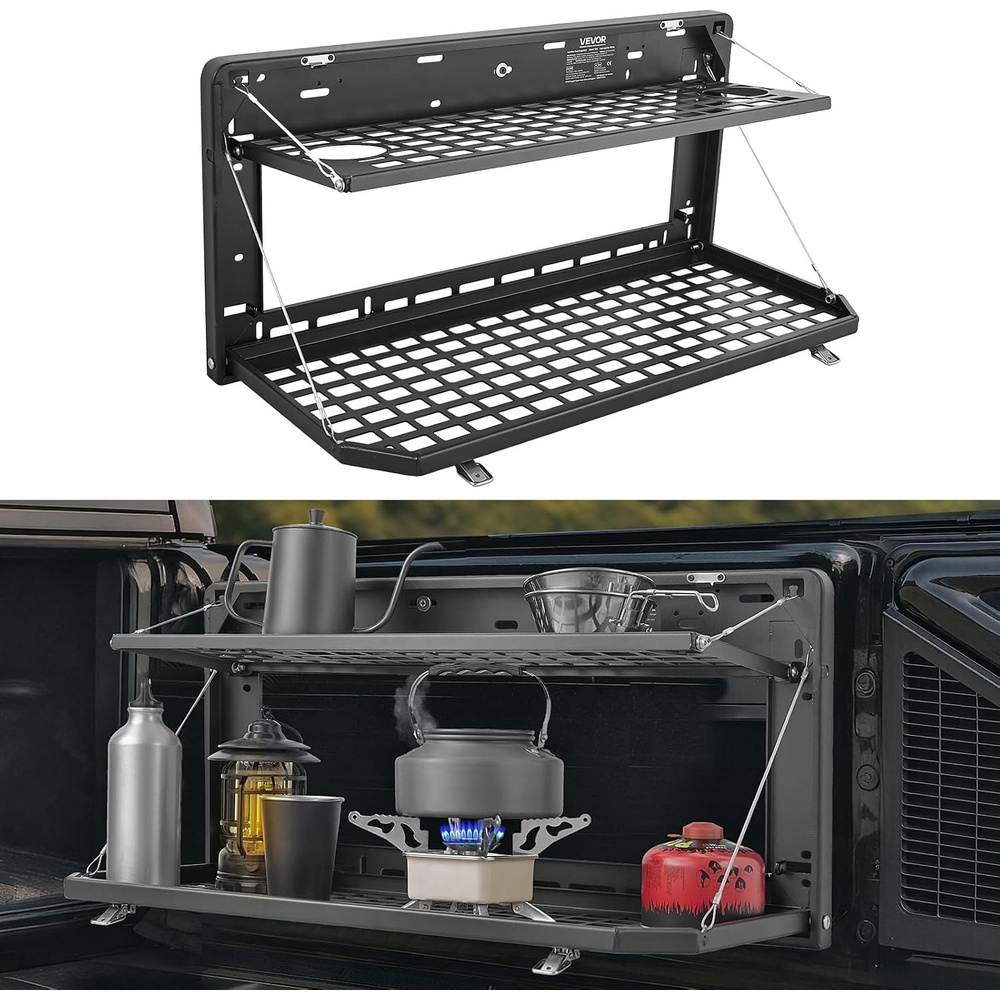 image:imageVEVOR Tailgate Table for 20212026 Ford Bronco 4 Door Hardtops Exclude Bronco Sport Foldable Molle Panel Drop Down Table Rear Door Cargo Storage Rack Shelf Luggage Holder CarrierJeep Wrangler JL 2019  Present