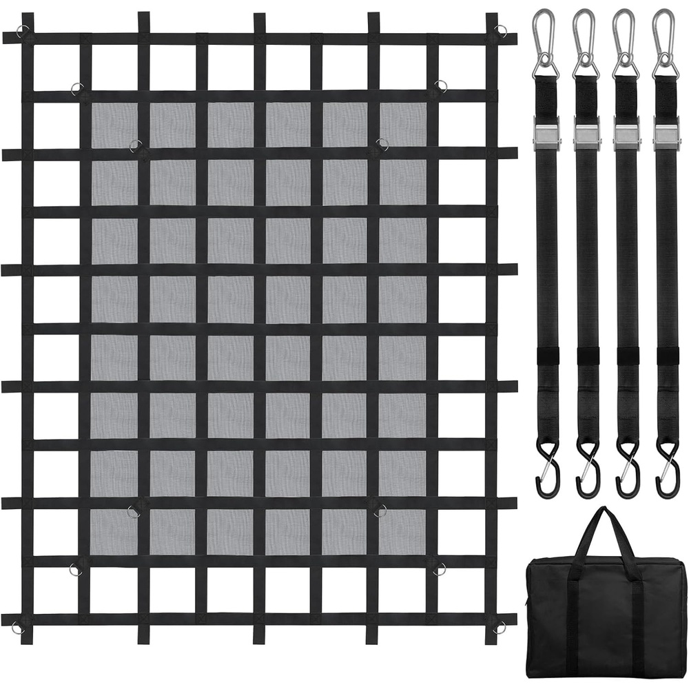 image:imageVEVOR Waterproof Cargo Net 72 in x 57 in Heavy Duty Truck Cargo NetWLL 700lbs 4 Adjustable Straps with Carabiners amp SHooks Truck Bed Cover for Trailer Pickup Boat Jeep SUV 475 x 6 ft6 x 475  1500lbs