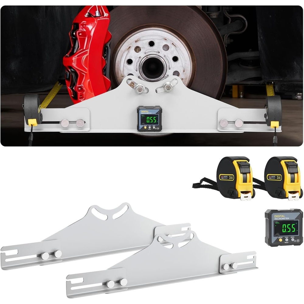 image:imageVEVOR Wheel Alignment Tool 2 PCS Carbon Steel Heavy Duty Toe amp Camber Alignment Plates with Digital Angle Finder 2 Measuring Tapes Accurate Automotive Wheel Tools for Home Use Fits Car Truck SUVWith Digital Gauge
